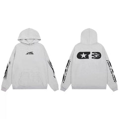 Hellstar Light Grey Pullover Hoodie Star‑Logo Back Print Street‑Fashion Hooded Sweatshirt